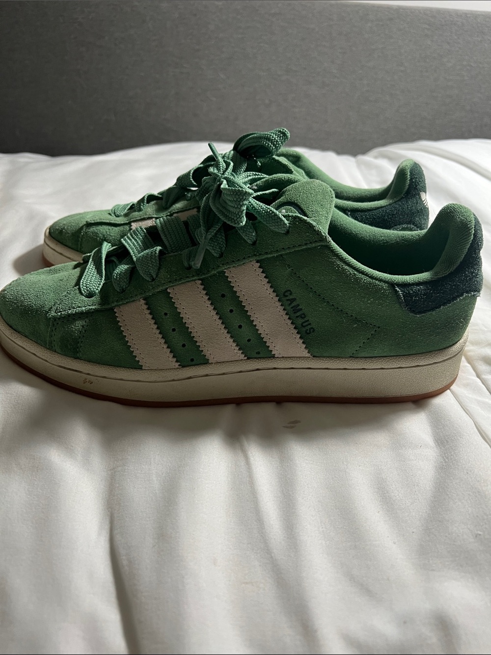 adidas Green Suede Campus Sneakers with White Stripes